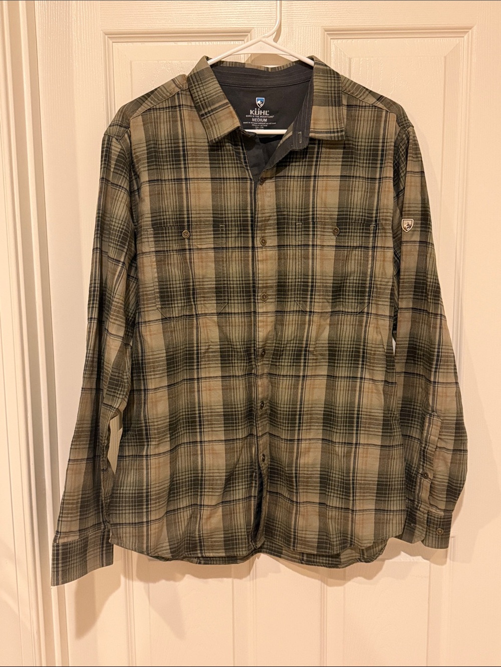 Kuhl Men's Plaid Button-Down Shirt in Olive and Tan